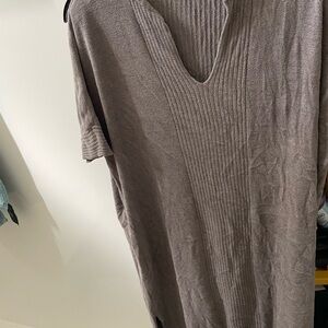 Barefoot Dreams Taupe Ribbed V-Neck Lounge Dress